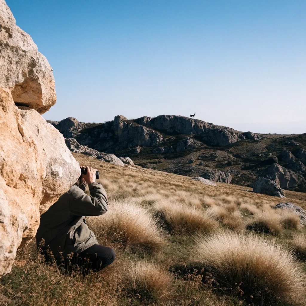 Excursionistas observando fauna desde un roquedo ibérico