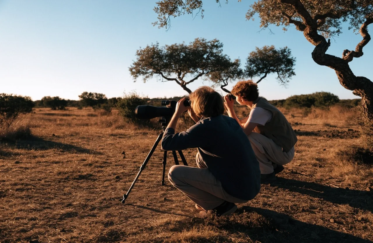 Cuaderno de campo cerrado sostenido con las manos entre hierba seca